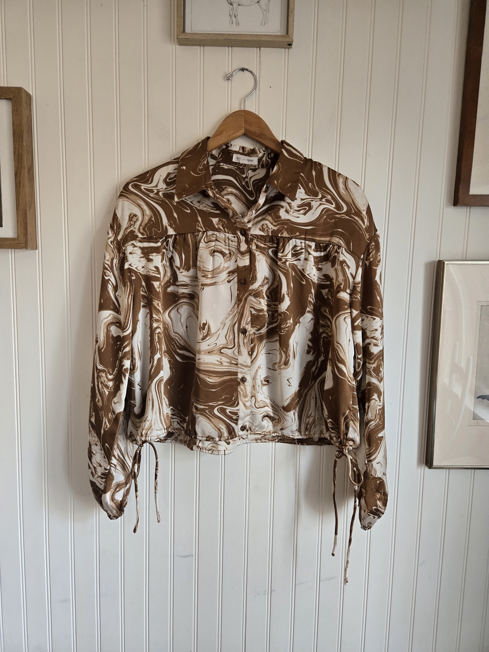 Blu Pepper Brown & White Retro Disco Marble-Print Button Shirt